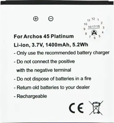 Produktbild von ARCHOS 45 Platinum Akku AC1600A Li-Ion 3,7 Volt mit 1400mAh, 5,2Wh