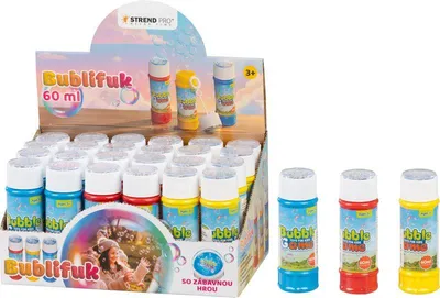 Zdjęcie produktu dla Zestaw do dmuchania baniek mydlanych Strend Pro, z zabawką, 60 ml, mieszanka kolorów, karton sprzedażowy (24 sztuki).