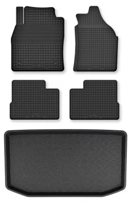 Image de Tapis en caoutchouc + bac de coffre pour Nissan Micra K13 2010-2016 (coffre standard) – 5 pièces, noirs, semi-universel, adapté