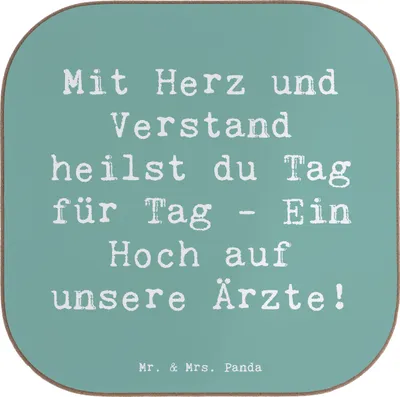 Produktbild von Mr. & Mrs. Panda Tischuntersetzer Spruch Arzt Herz Verstand - Meeresbrise - Geschenk, Aufmerksamkeit, Liebe, Untersetzer Gläser, Holzuntersetzer, Danke sagen, Kompetenz