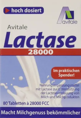 Immagine prodotto di Avitale Lactase 28.000 FCC, 80 compresse in un dispenser