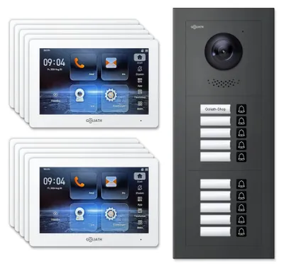 Produktbild von Goliath Premium 2-Draht GL-HB1000A.1 Video-Türsprechanlage, 10 Familien, 10× 7 Zoll Weiß, Anthrazit, Aufputz