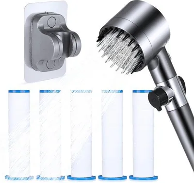 Produktbild von Wasserbesparender Duschkop mit 4 Modi, Wasserstop, hohem Druck, Massagedusche, Filter und Wasserfilter.