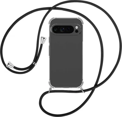 Produktbild von Handykette Backcover-Schutzhülle mit Band (Metall silberfarben) für Google Pixel 9 Pro - schwarz