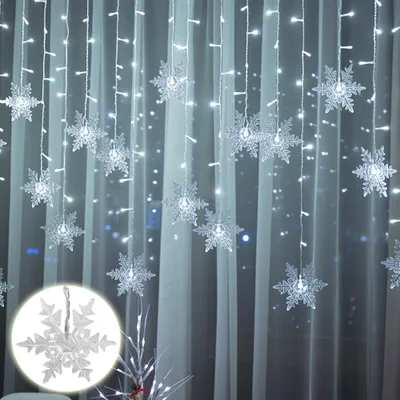 Produktbild von Schneeflocke Lichterkette 96LEDs Lichtervorhang Kaltweiß Außen Innen 8 Modi IP44 Deko Für Weihnachten Fenster Balkon Garten Treppe Party Bankett
