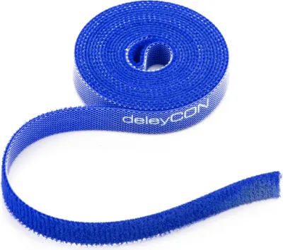 Produktbild von deleyCON 2m Klett Kabelbinder Klettband Klettbandrolle 10mm Breit Kabelmanagement Kabelorganizer Klettkabelbinder Klettverschluss zuschneidbar Blau