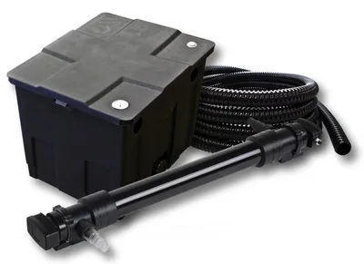 Immagine prodotto di Set completo SunSun: filtro per laghetti CBF-350 fino a 12000 L come filtro a flusso continuo, chiarificatore per laghetti CUV-672 con chiarificatore UVC da 72W, tubo per laghetti da 5 m da 25 mm (1")