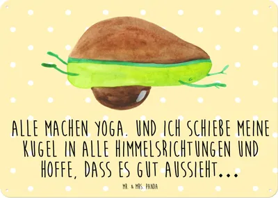 Produktbild von Mr. & Mrs. Panda tafel Avocado Yoga DIN A5 - Gelb Pastell - Geschenk, Hilfe, Haha, Blechschild, Retro, Türschild, Unsportlich, Humor, Schild, Bauch, Wandbild