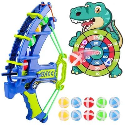 Produktbild von WOOPIE Geschicklichkeitsspiel „Dino-Bogen-Dart“ 2-in-1-Set: Zielscheibe + Wurfgerät