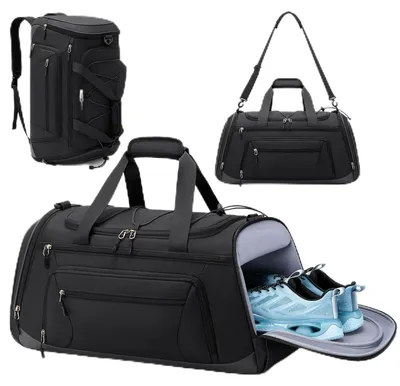 Sporttas 47 L mit Rucksackfunktion, Schuhfach, Nassfach, schwarz