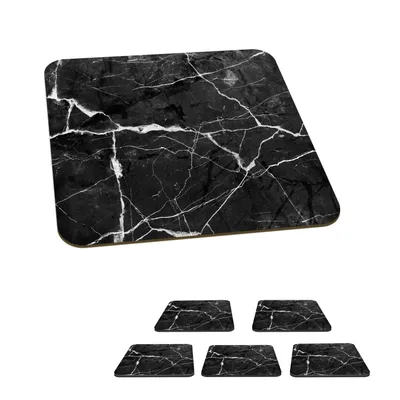 Obrázok produktu pre KitchenYeah® Podložky pod sklo Square Set of 6 Marble - Line - White - Black 10x10 cm Podložky pod poháre - Podložky pod nápoje - Chrániče stolových dosiek - Podložky pod poháre Stolový bar Gla