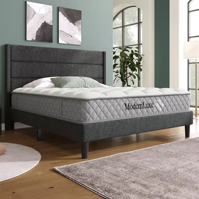 Produktbild von Polsterbett 140 x 200 cm, Bettgestell mit Lattenrost & Kopfteil, gepolstertes Doppelbett, Textilbezug Leinen in Dunkelgrau, Zeitloses modernes Design, Jugendbett (Mit Matratze)