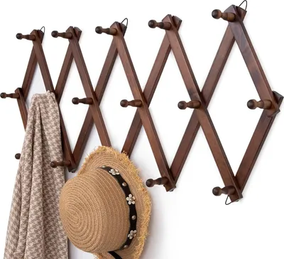 Produktbild von Vintage Wandgarderobe - 16 Haken - Holz