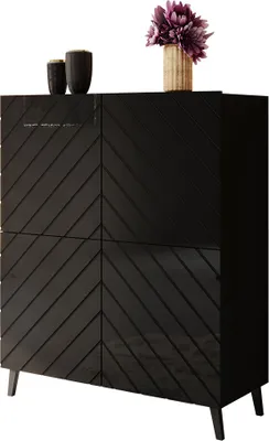 Produktbild von MIRJAN24 Kommode Abeto 100 mit 4 Türen, Griffloses Öffnungssystem push to open, Highboard (Farbe: Schwarz / Schwarz Hochglanz)