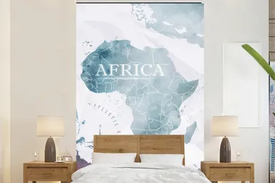 Produktbild von MuchoWow® Fototapete für Wohnzimmer oder Schlafzimmer Wandtapete Vinyl Motivtapete Weltkarte - Afrika - Blau - 200x300 cm - Wanddekorationen