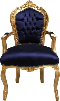 Produktbild von Casa Padrino Barock Esszimmerstuhl Royalblau / Gold mit Armlehnen