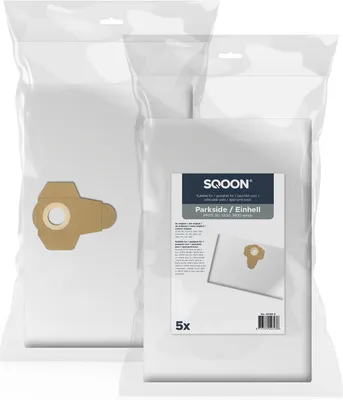 Productafbeelding van SQOON® Stofzuigerzakken  Geschikt voor Parkside / Einhell - Vervangt 23.421.30 / 23.511.52 / B-NT 1250 / H-NS 1250 / T5 / YPL 1250 / YPL 1252 / YPL N.G. 1250 - 5 Stuks