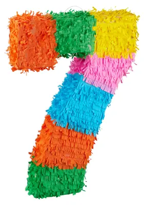 Zdjęcie produktu dla Relaxdays Piñata urodzinowa z cyfrą 7, do zawieszenia, dla dzieci i dorosłych, papierowa, do samodzielnego napełnienia, piñata, kolorowa