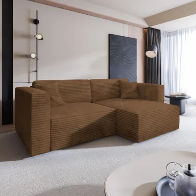 Produktbild von Masseno Ecksofa NERIO T mit Schlaffunktion L-Form, Sofa mit Bettkasten, Wohnzimmersofa, Couch, Soffa, Bettsofa, Couchgarnitur- Orange, TILIA 56