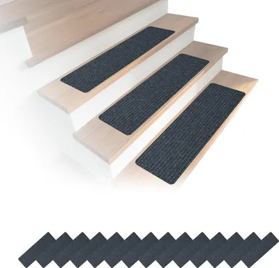 Obrázok produktu pre Relaxdays – sada 16 kusov schodových rohoží, obdĺžnikové schodové rohože, 65 x 20 cm, samolepiace schodové koberce, tmavošedé