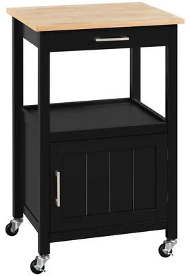 Obrázek produktu pro Kuchyňský vozík - Servírovací vozík s policí a skříňkou - 55 x 45 x 89 cm - Černý