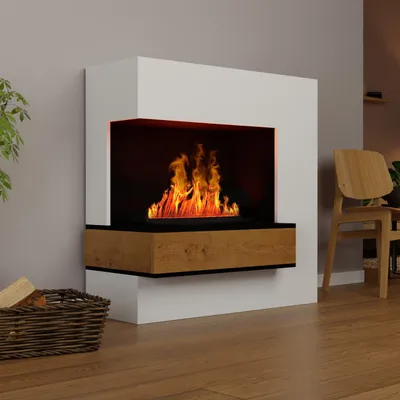 Produktbild von GLOW FIRE Elektrokamin 'Planck' | Wasserdampf Kamin mit OMC  500 ohne in weiß Linksoffen | HxBxT: 109x110x53cm
