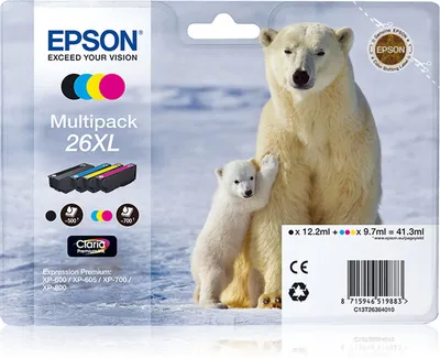 Immagine prodotto di Ricariche - Confezione multipla Epson n. 26XL - T2636 (nero, ciano, magenta, giallo)