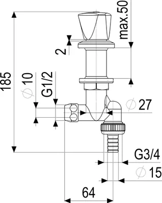 Obrázek produktu pro Js Waschgeraete-Untertischventil Sv,3-Kt,1/2",Anschl.3/4 "Unt.,Chr.