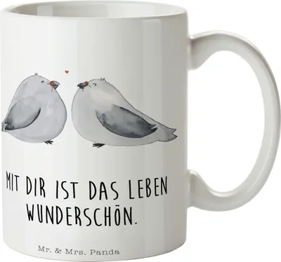 Produktbild von Mr. & Mrs. Panda Becher Turteltauben Liebe - Weiß - Geschenk, Kaffeetasse, Freundin, Teetasse, glücklich, schöne tasse, Kaffeebecher, Tauben, Verheiratet