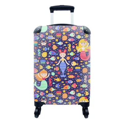 Obrázok produktu pre Kufrík Ručná batožina na kolieskach Malý cestovný kufor so 4 kolieskami Morská panna - Ryby - Vzory - Veľkosť kabíny < 55x40x23 cm & 55x40x20 cm -