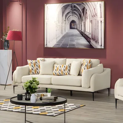Obrázek produktu pro Moderne Zweisitzer Sofa 2 Sitzer Couch Polstersofa Beige Stoffsofa