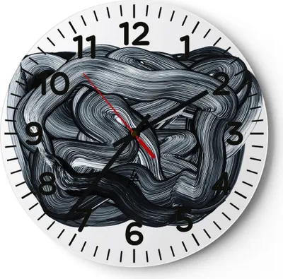 Produktbild von Wanduhr - Rund - Glasuhr - Abstraktion schwarz verschwommen - 40x40cm - Schleichendes Uhrwerk - Lautlos - zum Aufhängen bereit - Dekoration Modern - Wanddekoration aus Glas - C4AR40x40-4874