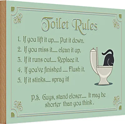 Produktbild von Holzschild Spruch 30x20cm Toilet Rules if you lift it up