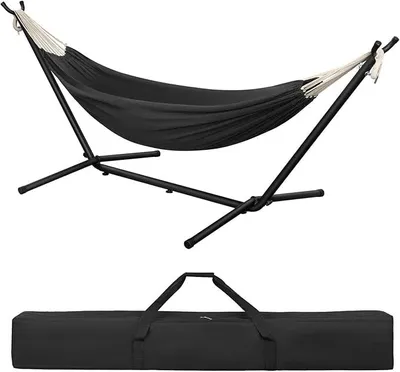Produktbild von Hängematte mit Gestell,Hängematte Indoor & Outdoor, Doppel für 2 Personen, 250 kg belastbar,mit Tragtasche, für Indoor Schwimmbad Terrasse Hof Garten Balkon (Dunkelgrau, 280 * 106 * 100cm)