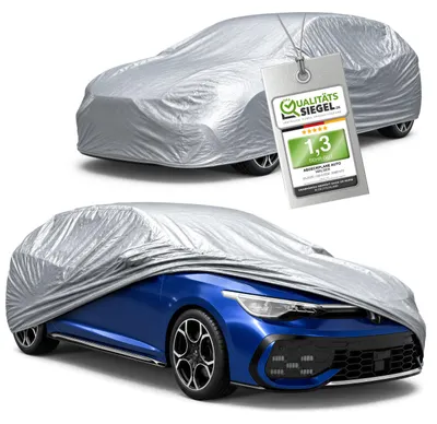 Produktbild von WALSER Abdeckplane Auto All Weather, Abdeckung wasserdicht, 100% wetterfeste PKW Garage Zelt Sommer/Winter, Autoabdeckung Outdoor, Schutzdecke wasserdicht, Autoplane Vollgarage Größe 3 PKW silber