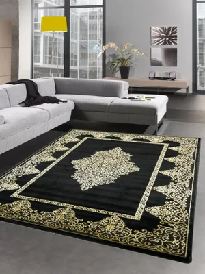 Image de Tapis salon tapis court ornements noir or Taille - 200 x 290 cm