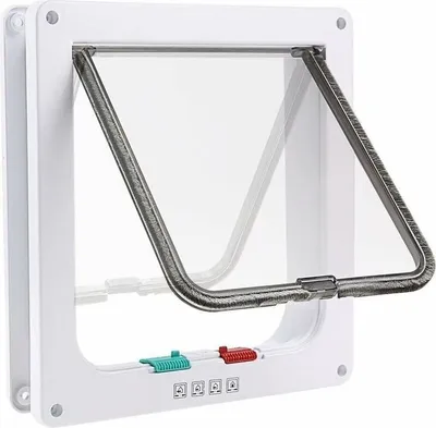 Obrázek produktu pro Kočičí klapka se 4 polohami, tunel, výklenek, klapka pro psy a kočky, dvířka pro kočky se zámkem, klapka pro malá zvířata, uzamykatelná, snadná montáž, bílá (M) - Fei Yu