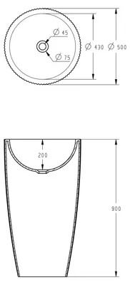 Produktbild von Standwaschbecken TWZ316 - Mineralguss matt - 50 x 50 x 90 cm, Farbe:Schwarz matt