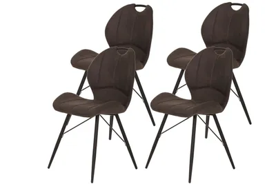 Produktbild von 4er Set Esszimmerstuhl Kate – Bezug Vintage Dunkelbraun - Metallgestell Rundrohr Schwarz – Bügelgriff am Rücken - 120kg belastbar