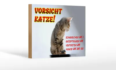 Produktbild von Holzschild Hinweis 18x12cm Vorsicht Katze Strichliste
