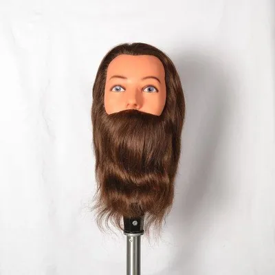 Imagen del producto de Cabezal para peluquería masculina – 100% cabello natural – Maniquí cosmético con soporte