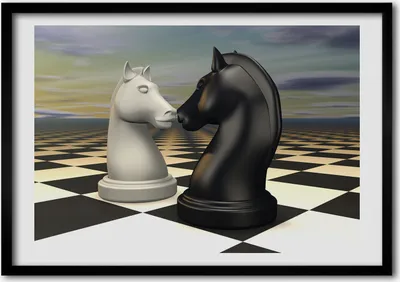 Produktbild von Bild - Bilder - Bilderrahmen - 70 cm x 50 cm - MDF-Rahmen, Wandkunst Schach Pferde