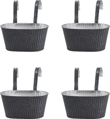 Produktbild von Metall Hängetopf grau mit 2 Henkel 25 x 13cm - 4 Stück Blumentopf hängend Balkon Pflanz-Schale