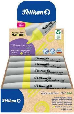 Produktbild von Pelikan Textmarker 490 eco, 10 Stück(e), Gelb, Meißel, Recycelbarer Kunststoff, Fett/Fein/Mittel, 1 mm