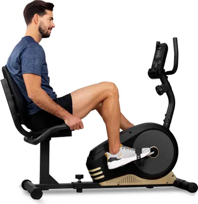 Produktbild von Hop-Sport Liegeergometer HS-040L, sicherer Liegeheimtrainer mit Handpulssensoren, komfortabler Heimtrainer - 8 Widerstandsstufen, bis zu 120 kg Gold