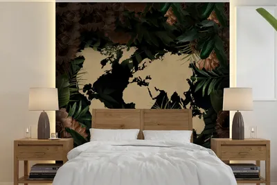 Produktbild von MuchoWow® Fototapete für Wohnzimmer oder Schlafzimmer Wandtapete Vinyl Motivtapete Weltkarte - Pflanzen - Blumen - 220x220 cm - Tapeten