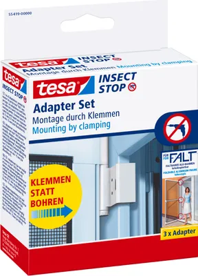 Produktbild von TESA Alu Insektenschutz Falt-Tür Adapter, weiß, bohrfreie Klemm-Montage, 3 Klemmen (ersetzt Scharniere)