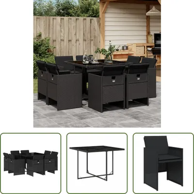 Produktbild von The Living Store 9-tlg. Garten-Essgruppe mit Kissen Schwarz Poly Rattan