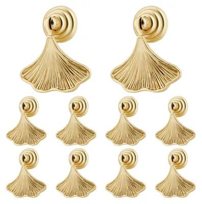Produktbild von 10 Möbelknöpfe mit Ginkgoblattmotiv, darunter Schrauben, goldene Schrankgriffe, dekorative Vintage-Türknöpfe, Schubladenknöpfe, Schrankknöpfe, Kommodenknöpfe für Kleiderschränke und begehbare Kleiderschränke