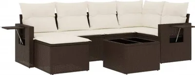 Produktbild von 7-tlg. Garten-Sofagarnitur mit Kissen Braun Poly Rattan
